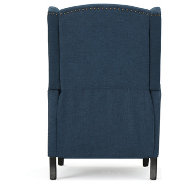 GDF Studio Weyland Contemporary Fabric Wingback Pushback Recliner, Navy Blue