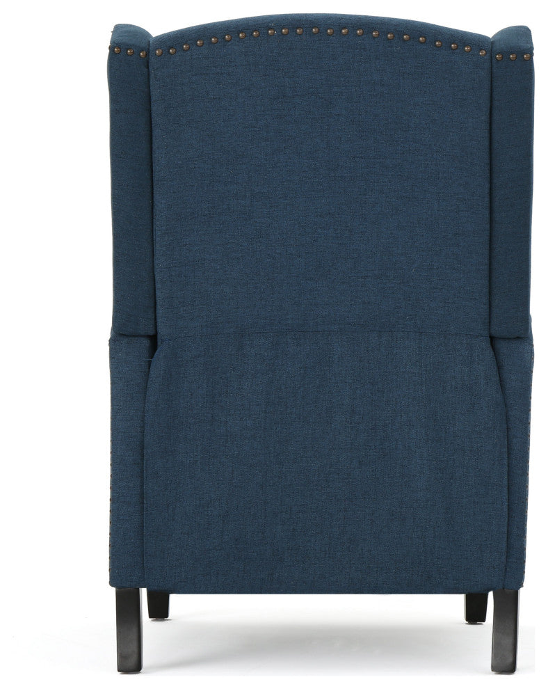 GDF Studio Weyland Contemporary Fabric Wingback Pushback Recliner, Navy Blue