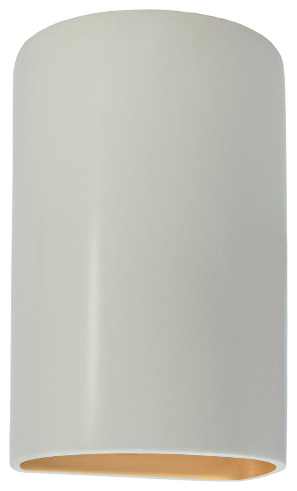 Ambiance ADA Small Cylinder Outdoor Wall Sconce, Closed, Matte White, Gold, LED