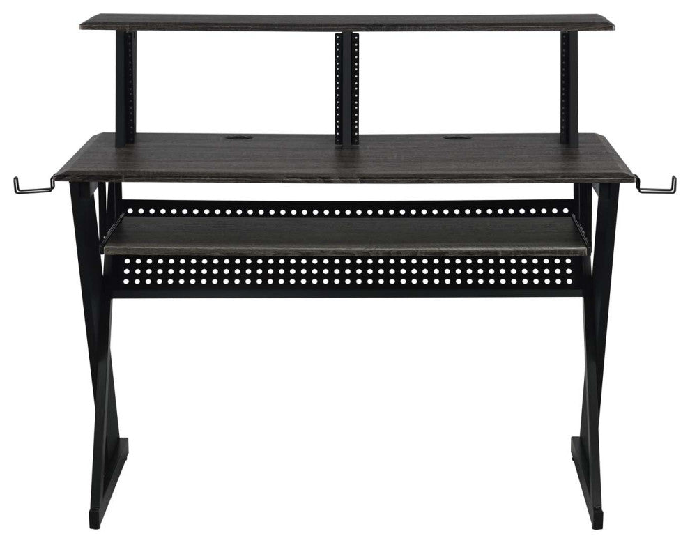 Rectangular Music Desk Table With Earphone Rack, Black