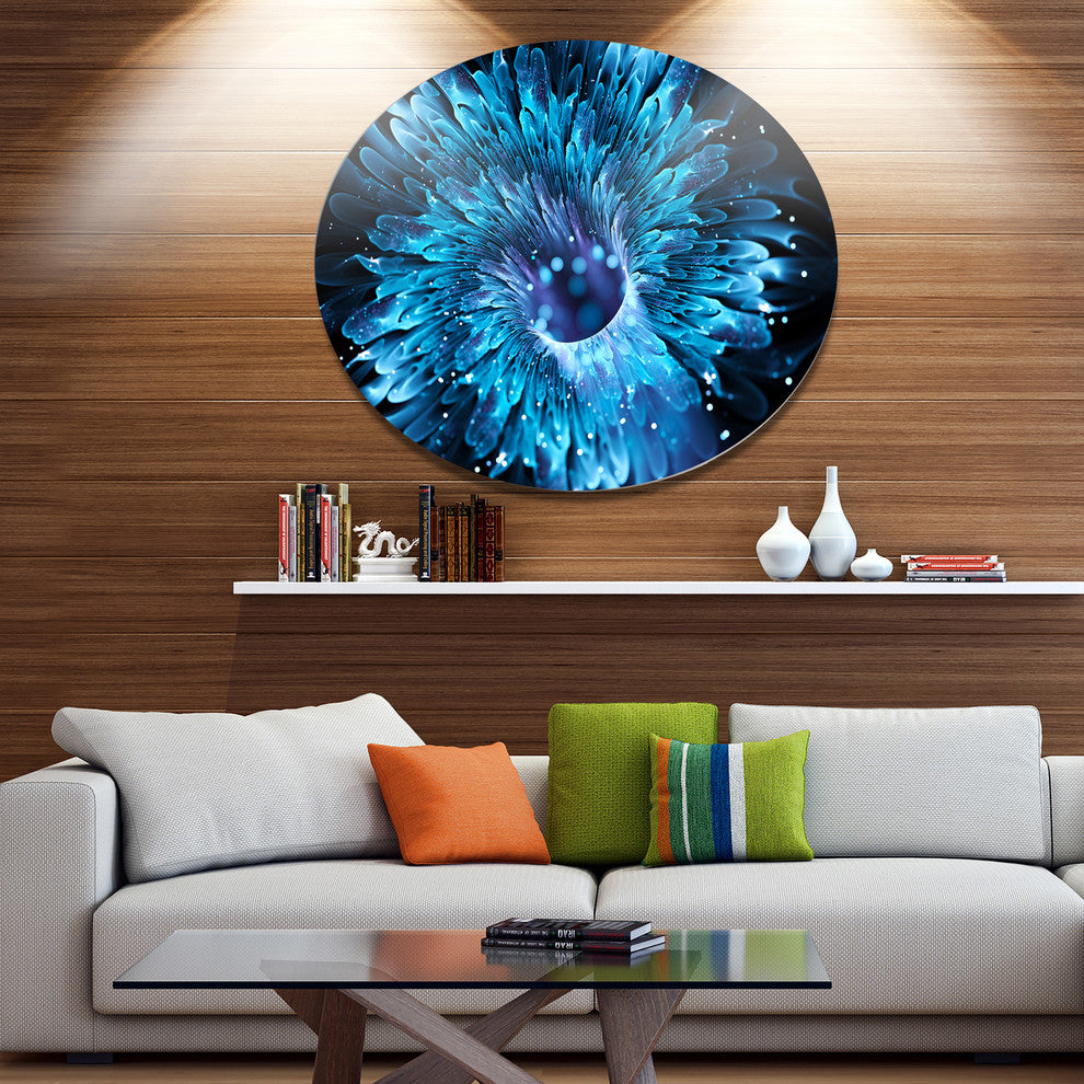 Blue Magical Wormhole Fractal, Abstract Large Disc Metal Wall Art, 11"