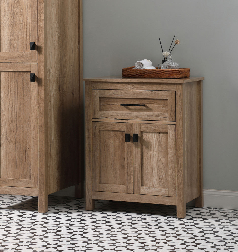 24" Wide Bathroom Storage Freestanding Cabinet, Natural Oak