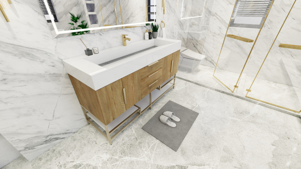 Madison 60" Free Standing Single Sink Vanity with Reinforced Acrylic Sink, Oak