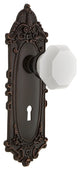 Victorian Plate Interior Mortise Waldorf White Milk Glass Knob, Timeless Bronze
