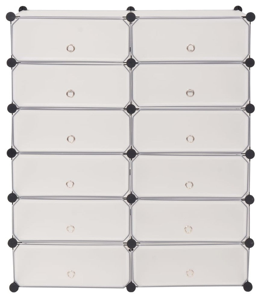 vidaXL Interlocking Shoe Organizer w/ 12 Compartments White Rack Cabinet Shelf