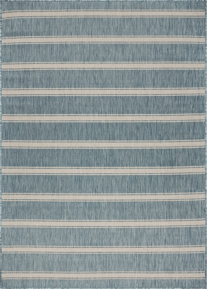 8" x 10" Teal Striped Indoor Outdoor Area Rug