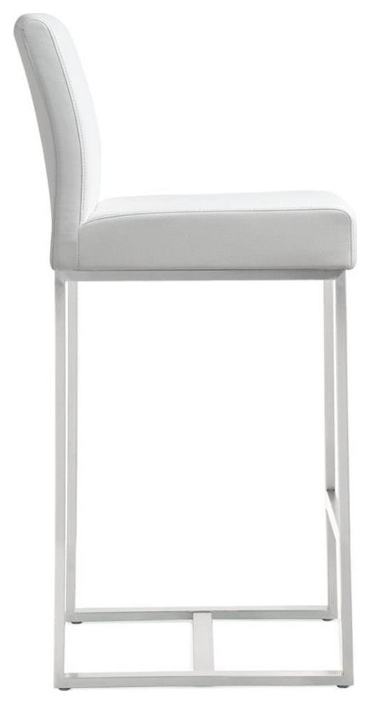 Maklaine 27" Contemporary Fabric Counter Stools in White (Set of 2)