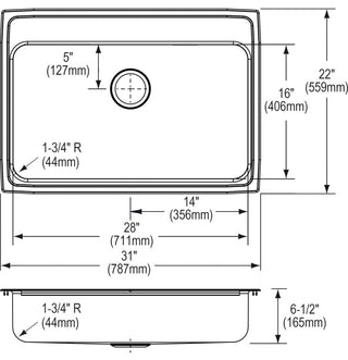 LRAD3122655 Lustertone Classic Stainless Steel 31" x 22" Drop-in ADA Sink