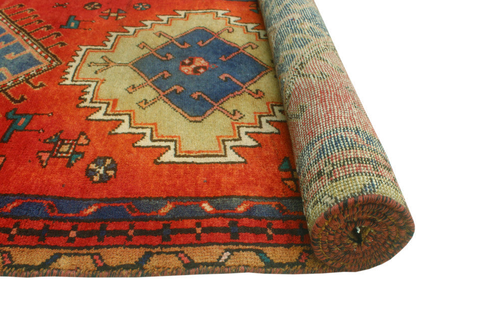 Fine Vintage Distressed Essie Rust/Blue Runner, 3'4x9'8
