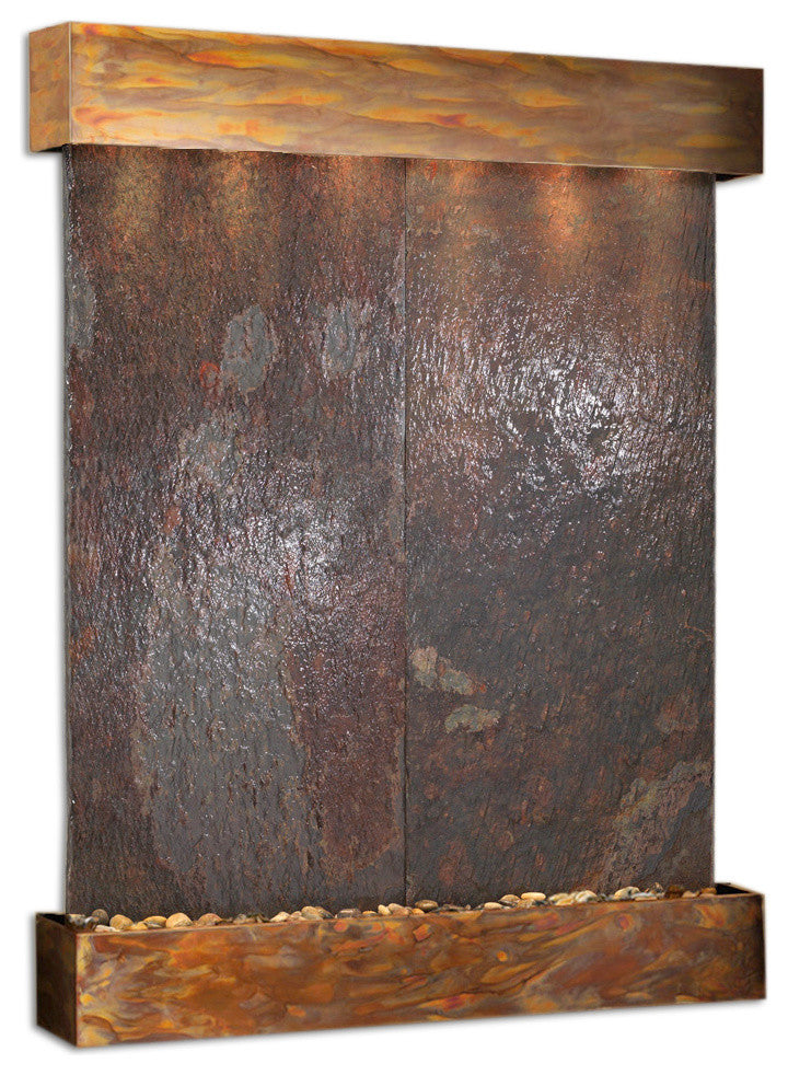 Majestic River Water Fountain, Multicolor Slate, Rustic Copper, Square Edges
