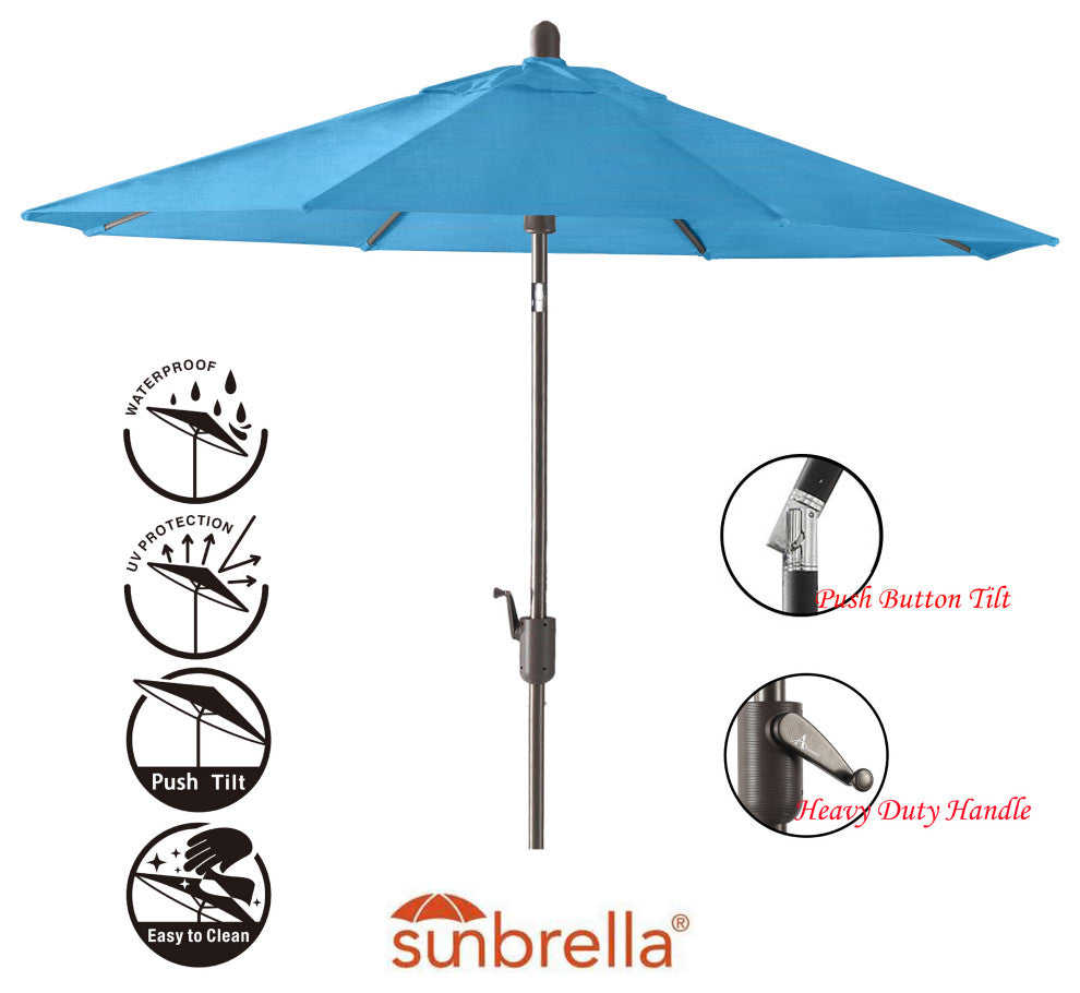 9' Round Push Tilt Market Umbrella, Grey Frame, Sunbrella, Capri