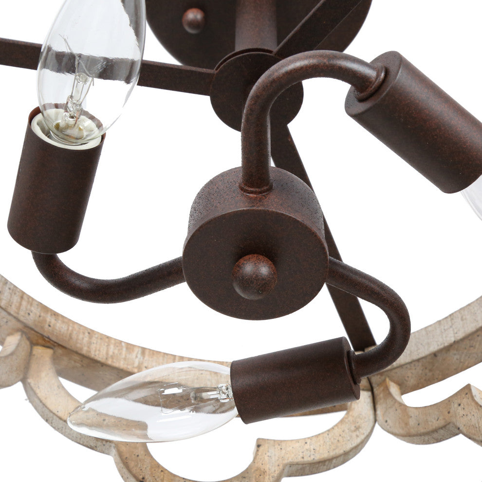 LNC 3-Light Distressed Wood/Bronze Farmhouse Drum Semi-Flush Mount Ceiling Light