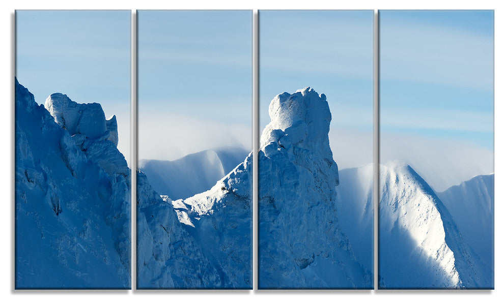 Blue Winter Hills Panorama, Landscape Canvas Art Print, 48"x28", 4 Panels