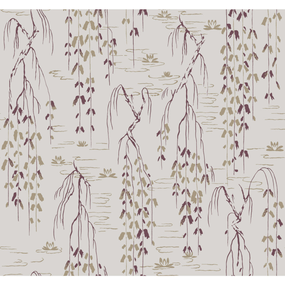Willow Branches Wallpaper, Gray, Aubergine