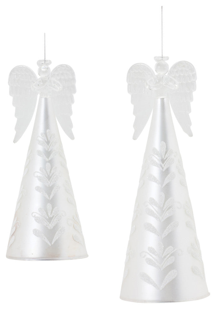 Frosted Glass Angel Ornament, 2-Piece Set