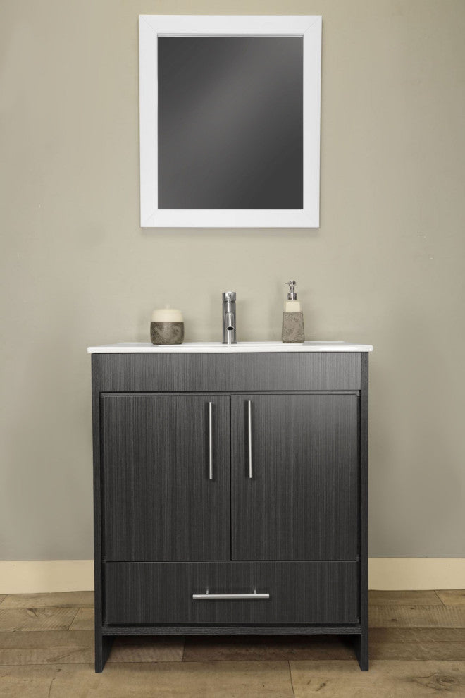 Pacific 30" Vanity With Integrated Ceramic Top and Brushed Nickel Handles, Black