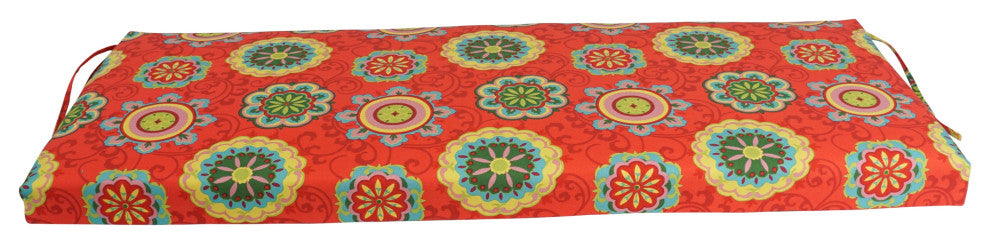 54"X19" Patterned Outdoor Polyester Bench Cushion, Farrington Terrace Grenadine
