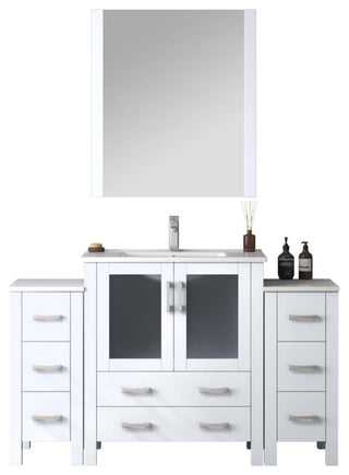 Volez 54" Single Vanity With 2 Side Cabinets Top Square Sink, 28" Mirror