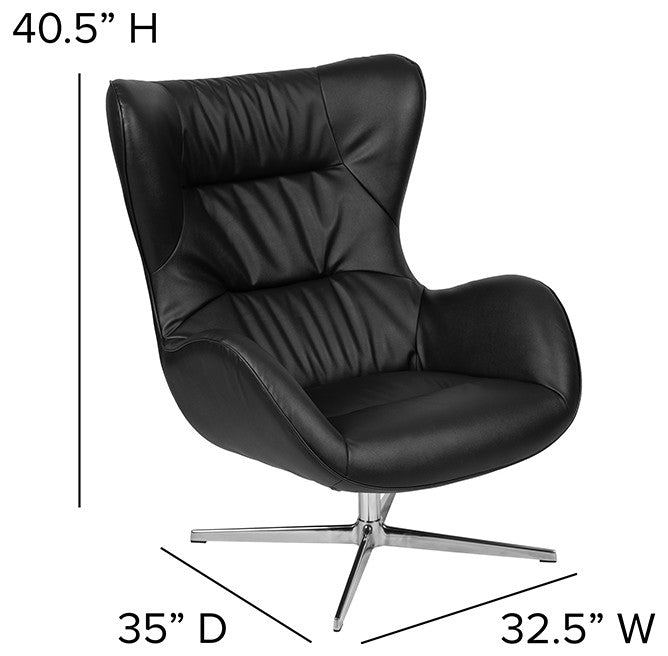 Black LeatherSoft Swivel Wing Chair and Ottoman Set