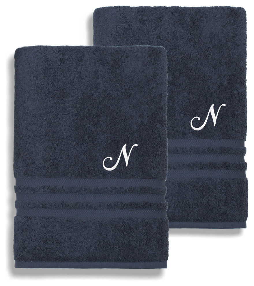 Denzi Bath Sheets With Monogrammed Letter, Set of 2, N