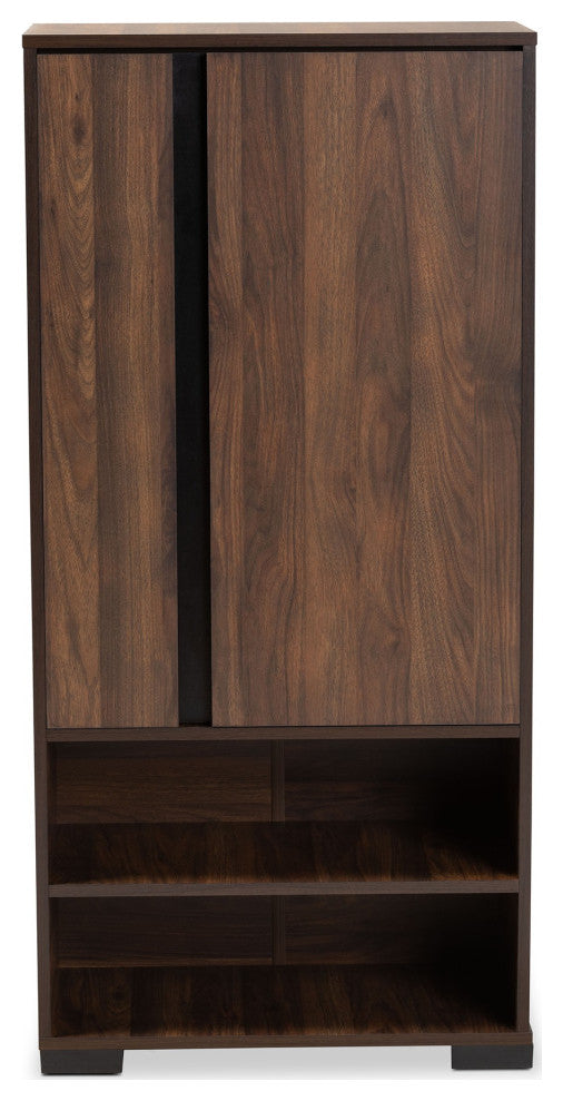 Raina Two-Tone Walnut Brown And Black Finished Wood 2-Door Shoe Storage Cabinet