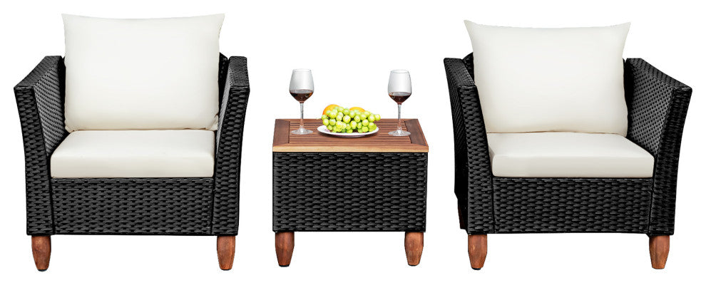 Costway 3PCS Outdoor Patio Rattan Furniture Set Cushioned Sofa Black