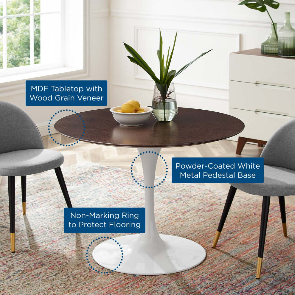 40" Dining Table, Round, White Walnut, Metal, Modern, Bistro Hospitality