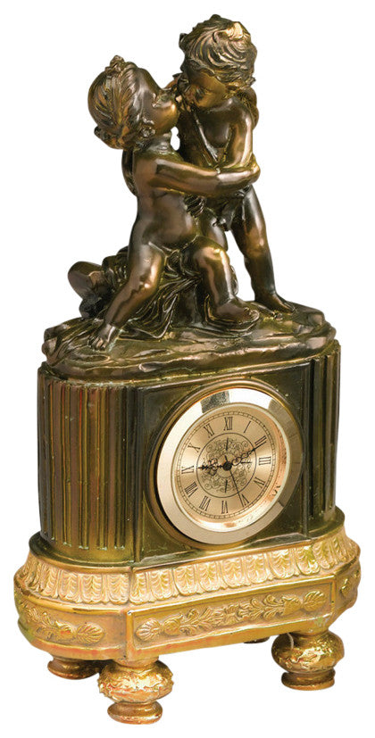 Kissing Cupids Clock, Bronze Finish