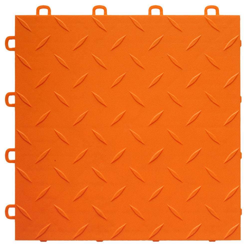 12"x12" Interlocking Garage Flooring Tiles, Diamond Top, Sample, Orange