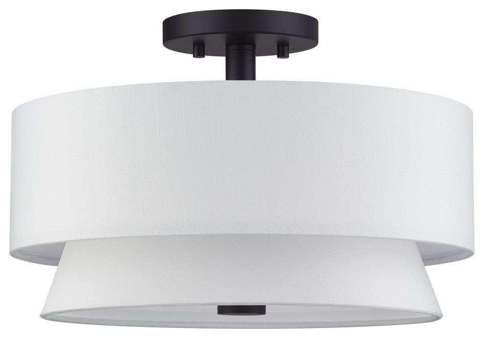 Fontana 3 Light Bronze Large Semi-Flush with Hand Crafted Off-White Shades