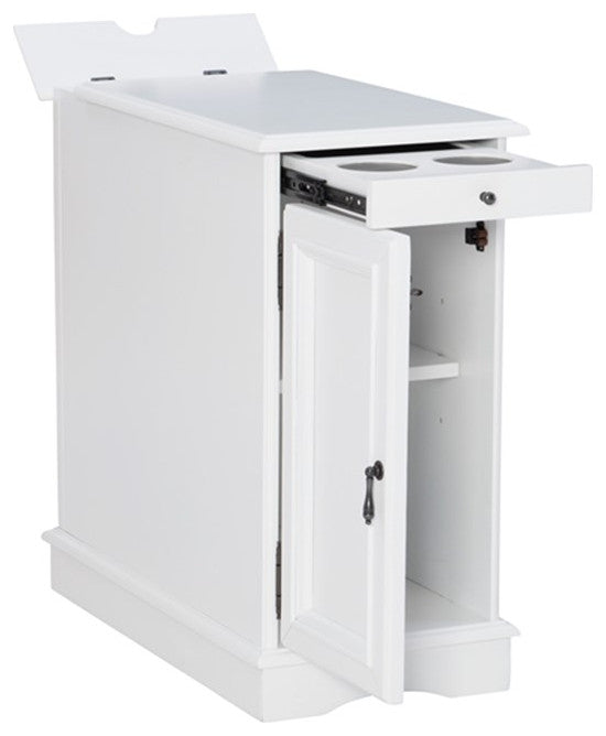 Home Square Wood Accent Table with USB in White Finish - Set of 2
