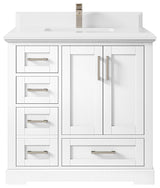 Boston 36 Center Sink Bath Vanity in White 1.5" White Quartz