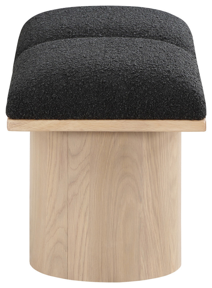 Pavilion Boucle Fabric Upholstered 2-Piece Modular Bench, Black, Natural Finish