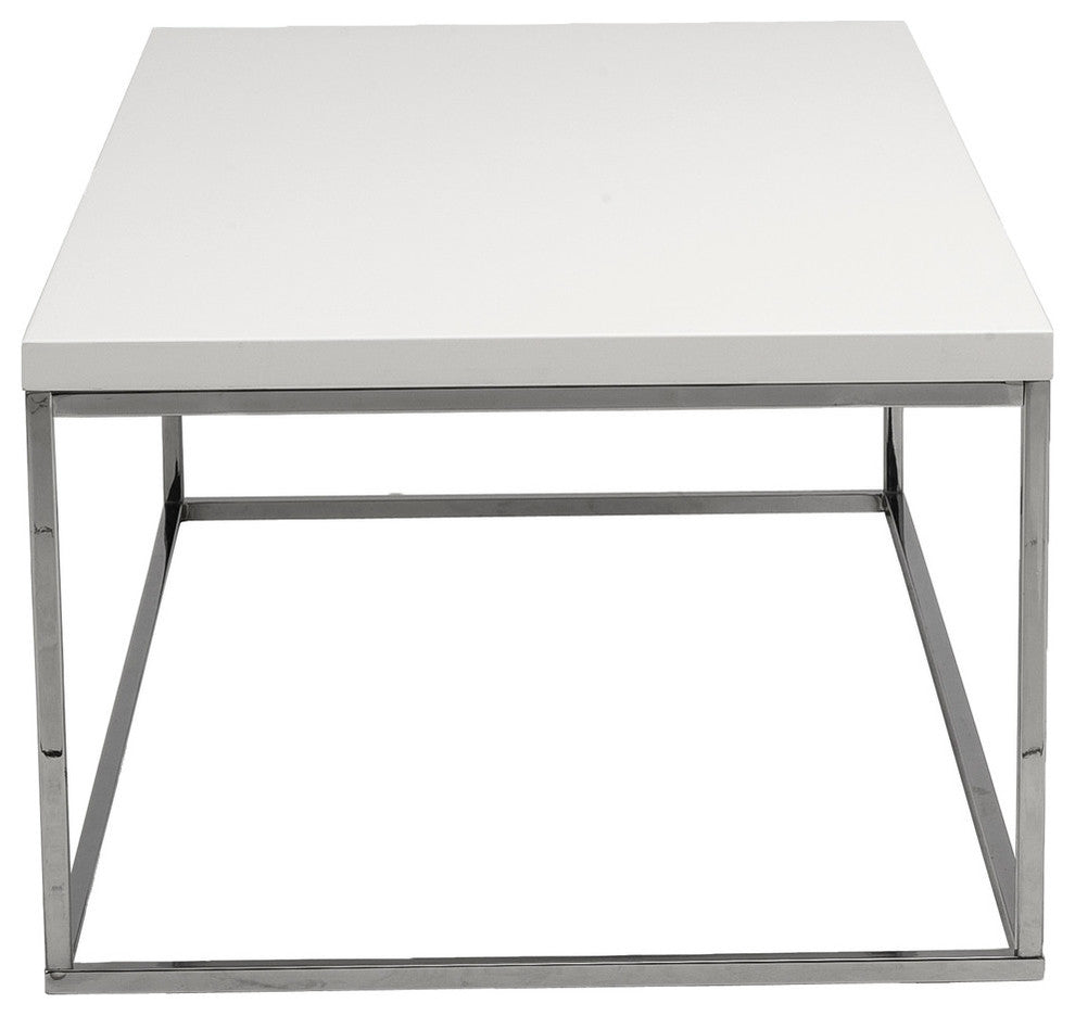 Teresa Rectangular Coffee Table, White Lacquer/Polished Stainless Steel