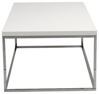 Teresa Rectangular Coffee Table, White Lacquer/Polished Stainless Steel