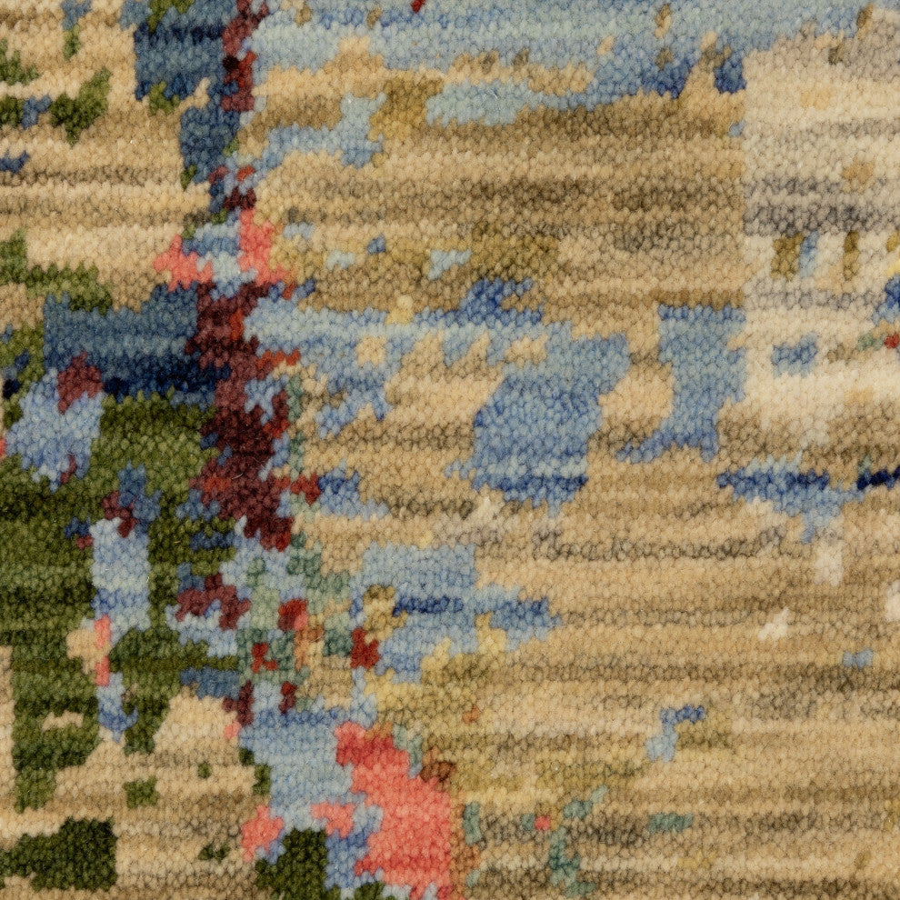 Saturn Contemporary Abstract Beige/ Multi Wool Blend Area Rug 3'3" x 5'