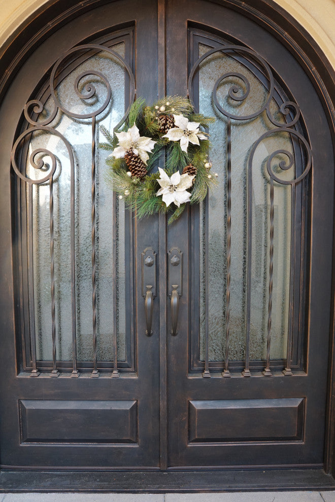 24" Poinsettia and Pine Cone Wreath