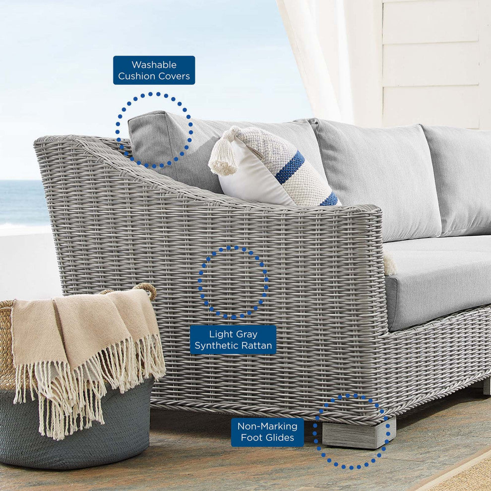Lounge Sofa Chair Table Set, Rattan, Wicker, Gray, Modern, Outdoor Patio