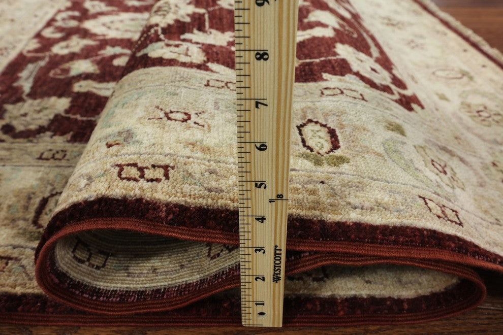 Oushak Chobi Peshawar Burgundy Hand-Knotted Wool Rug, 4'x6'