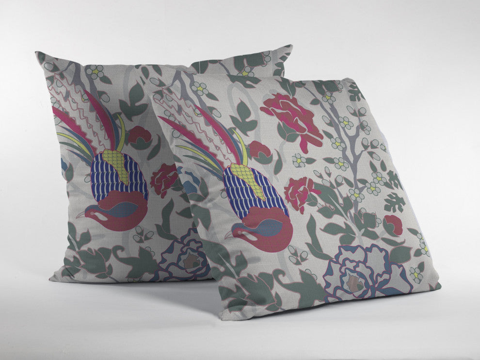 16 Pink Sage Peacock Suede Throw Pillow
