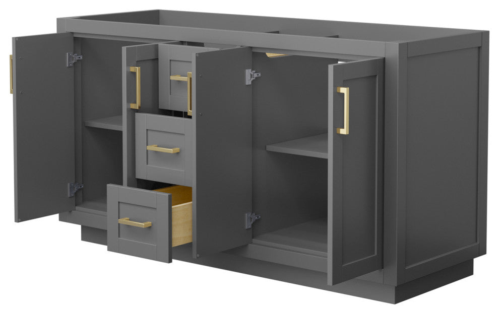 60" Double Bathroom Vanity, Dark Gray, No Countertop, No Sink, Gold Trim