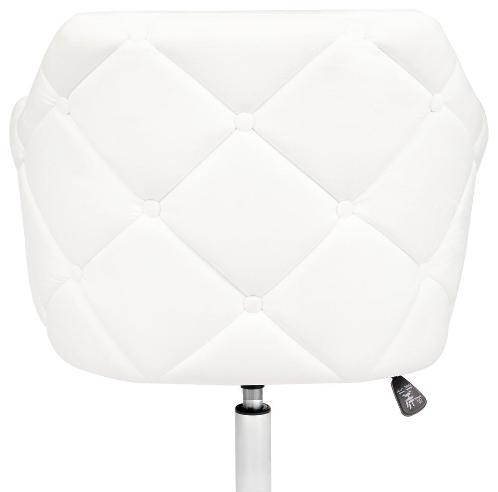 Pearl Tufted Vanity Chair With 360 Degree Swivel, White Velvet