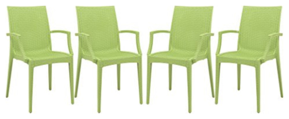 LeisureMod Weave Mace Indoor/Outdoor Chair, With Arms, Set of 4