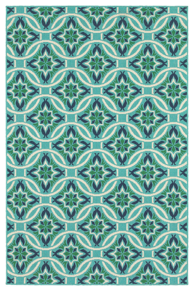 Oriental Weavers Sphinx Meridian 5868L  Outdoor Rug, Blue/Green, 6'7"x9'6"