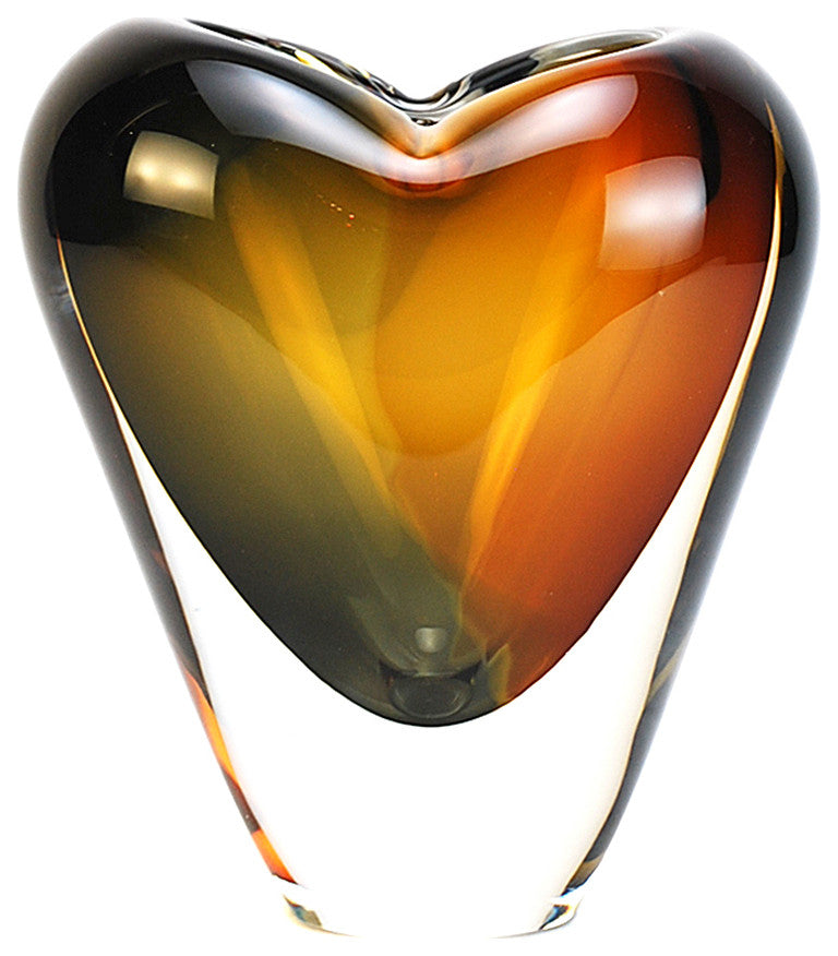 Murano Glass Design Cuore Crystal Vase Amber Smoke