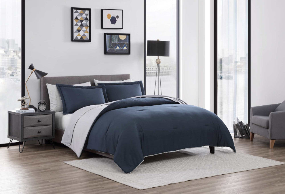 The Nesting Company Chestnut Reversible 7-Pc BIB Comforter Set- King - Navy/Gray