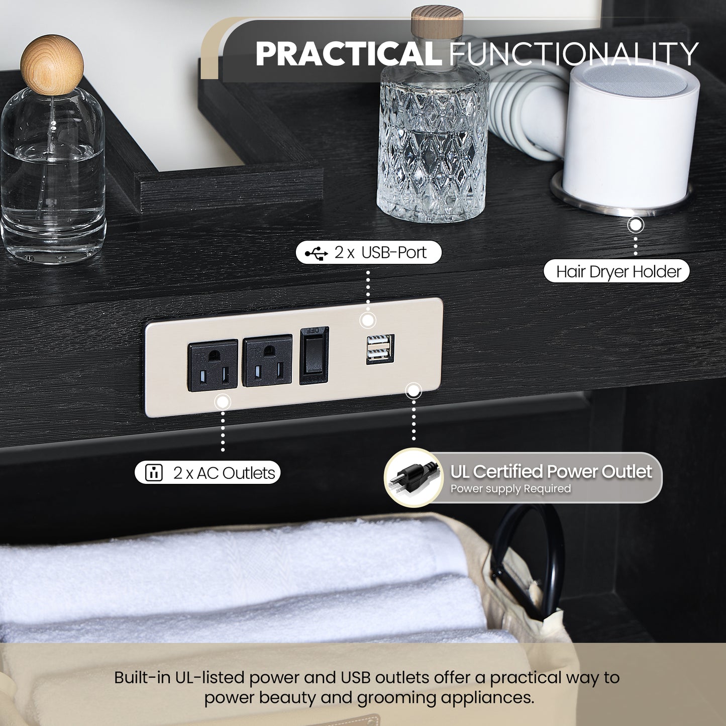 Busan Bath Vanity, Quartz Top No Mirror, Oak Classic Black, 60", Double Vanity