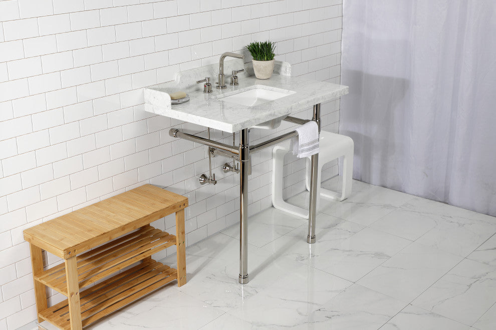 Kingston Brass LMS36M8SQ6ST 36" Carrara Marble Console Sink, Legs
