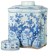 Blue & White Curved Tea Jar Bird Floral Design