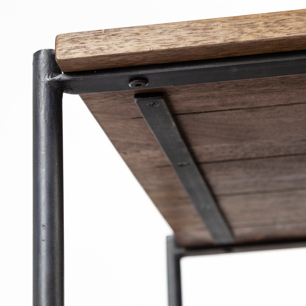 Glenn I Dark Brown Wood With Black Iron Frame Square End/Side Table